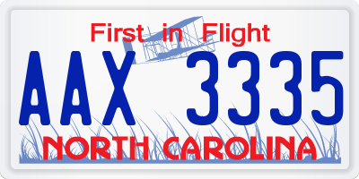 NC license plate AAX3335