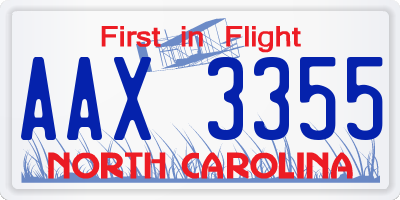 NC license plate AAX3355