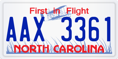 NC license plate AAX3361