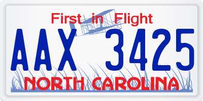 NC license plate AAX3425