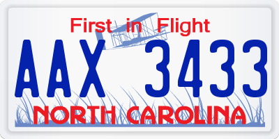 NC license plate AAX3433