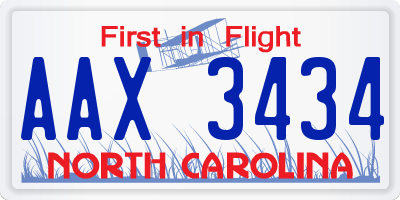 NC license plate AAX3434