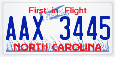 NC license plate AAX3445