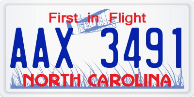NC license plate AAX3491