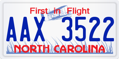 NC license plate AAX3522