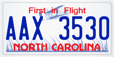 NC license plate AAX3530
