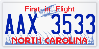 NC license plate AAX3533