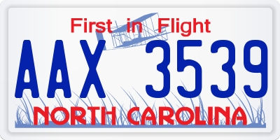 NC license plate AAX3539