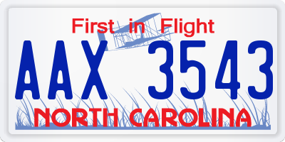 NC license plate AAX3543
