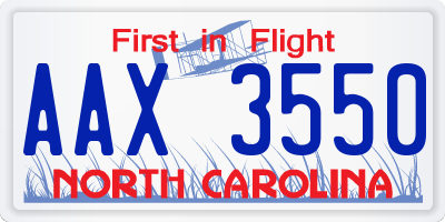 NC license plate AAX3550