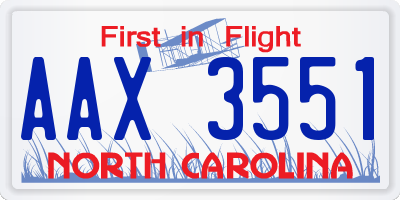 NC license plate AAX3551