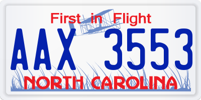 NC license plate AAX3553