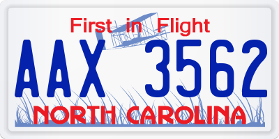 NC license plate AAX3562