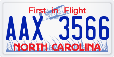 NC license plate AAX3566