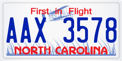 NC license plate AAX3578