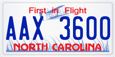 NC license plate AAX3600