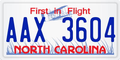 NC license plate AAX3604