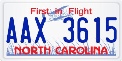 NC license plate AAX3615