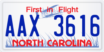 NC license plate AAX3616