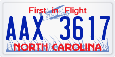 NC license plate AAX3617