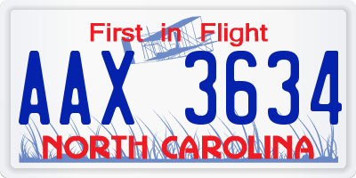 NC license plate AAX3634