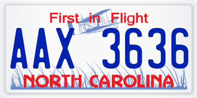 NC license plate AAX3636