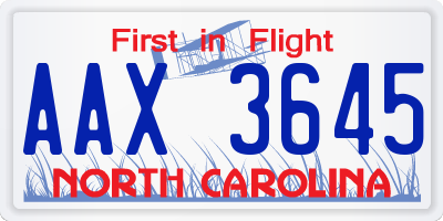 NC license plate AAX3645