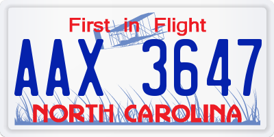 NC license plate AAX3647