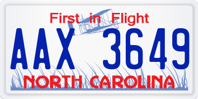 NC license plate AAX3649