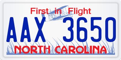 NC license plate AAX3650