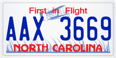NC license plate AAX3669