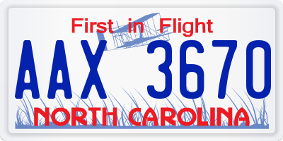 NC license plate AAX3670