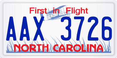 NC license plate AAX3726