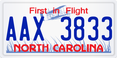NC license plate AAX3833