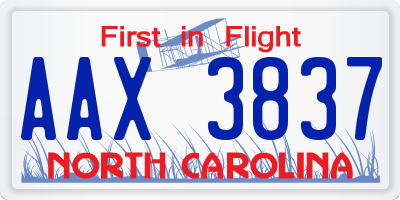 NC license plate AAX3837