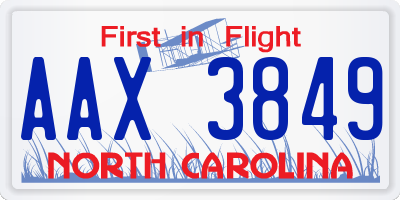 NC license plate AAX3849