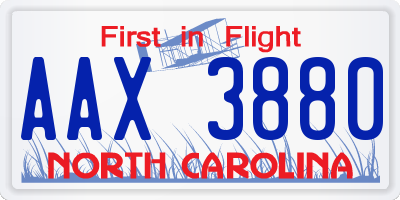 NC license plate AAX3880