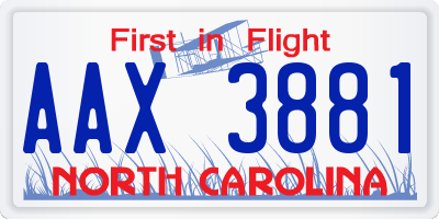 NC license plate AAX3881