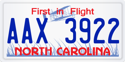 NC license plate AAX3922