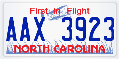 NC license plate AAX3923