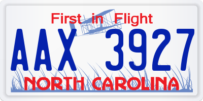NC license plate AAX3927