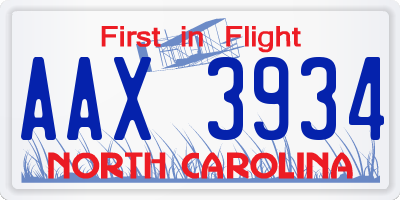 NC license plate AAX3934