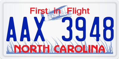 NC license plate AAX3948