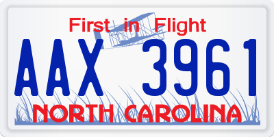 NC license plate AAX3961