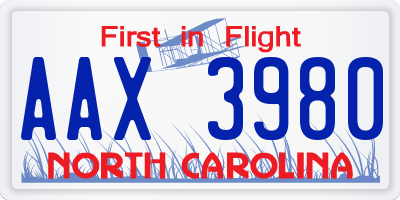 NC license plate AAX3980