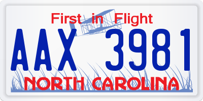 NC license plate AAX3981