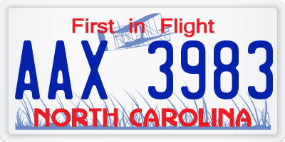 NC license plate AAX3983