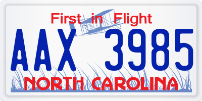 NC license plate AAX3985