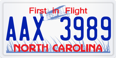 NC license plate AAX3989