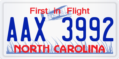 NC license plate AAX3992